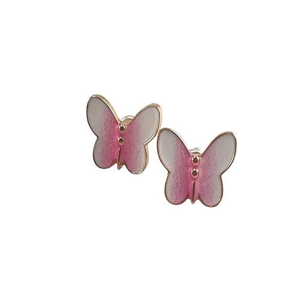 Butterfly Enamel Stud Earrings Pink & White - Picture 6 of 8
